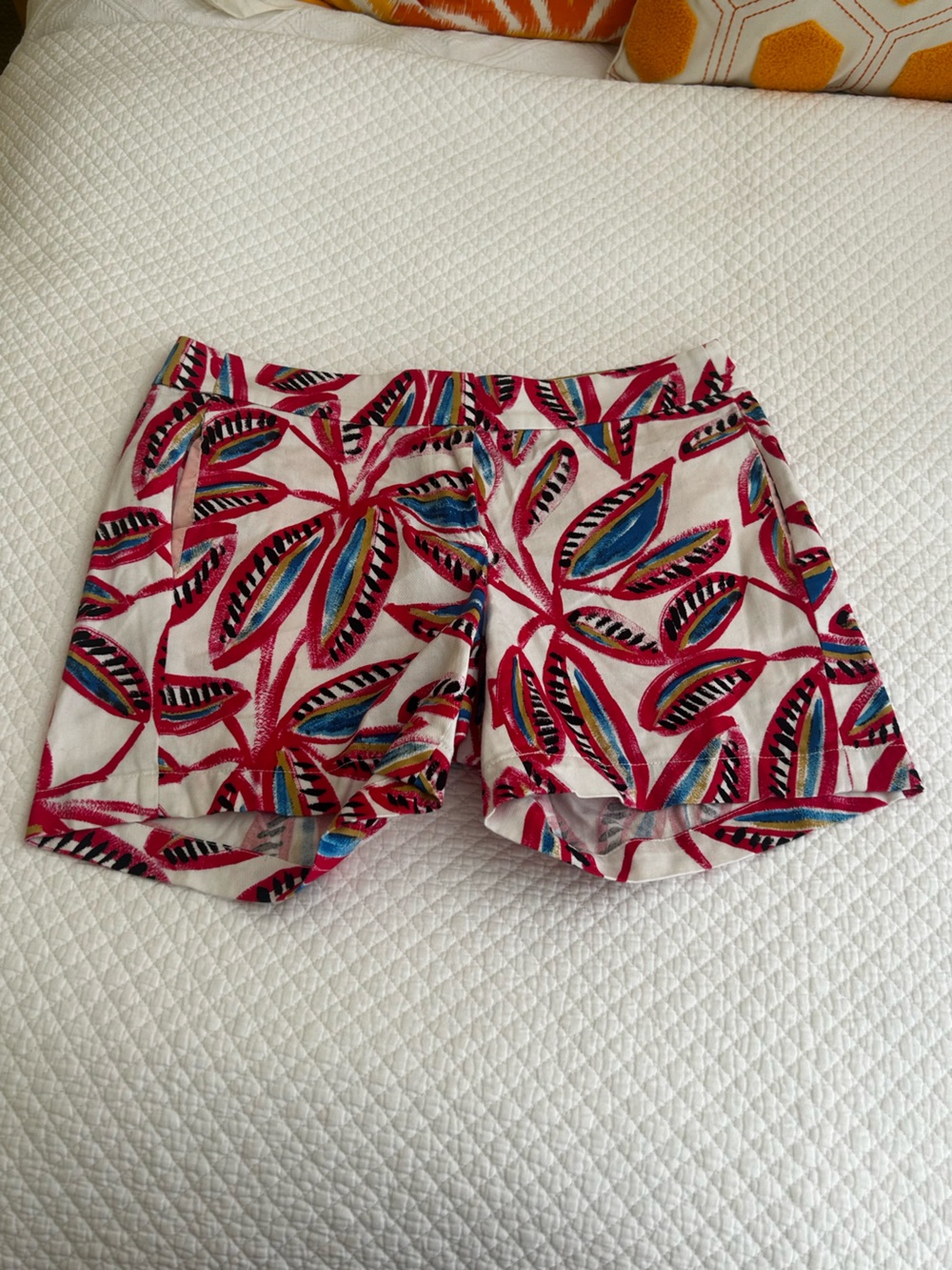 leaf print cotton chino shorts
